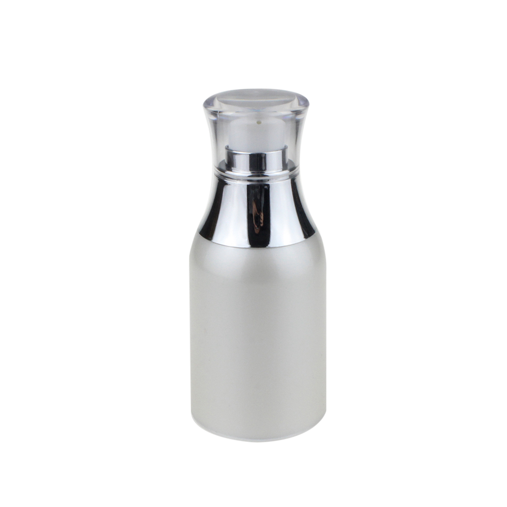 Empty Pearl white 30ml airless pump bottle white face cream bottle with silver shoulder wholesale