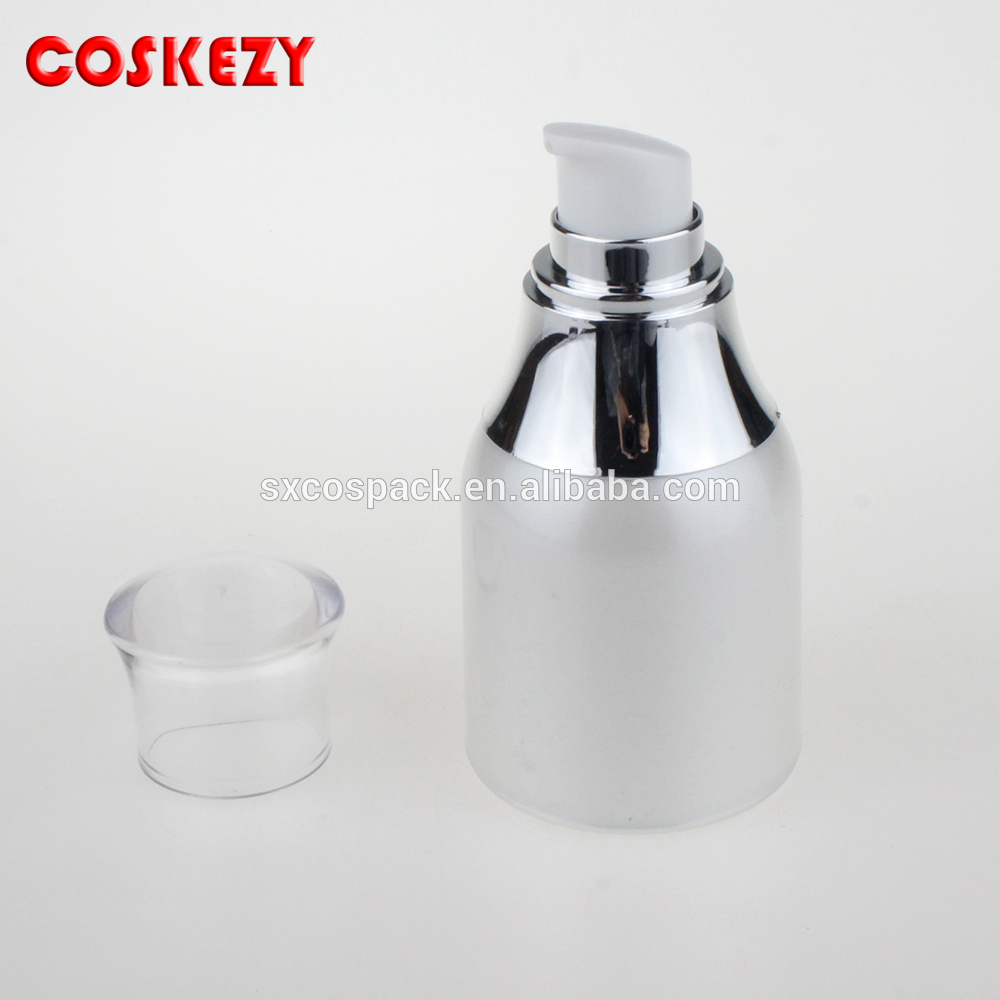 Empty Pearl white 30ml airless pump bottle white face cream bottle with silver shoulder wholesale