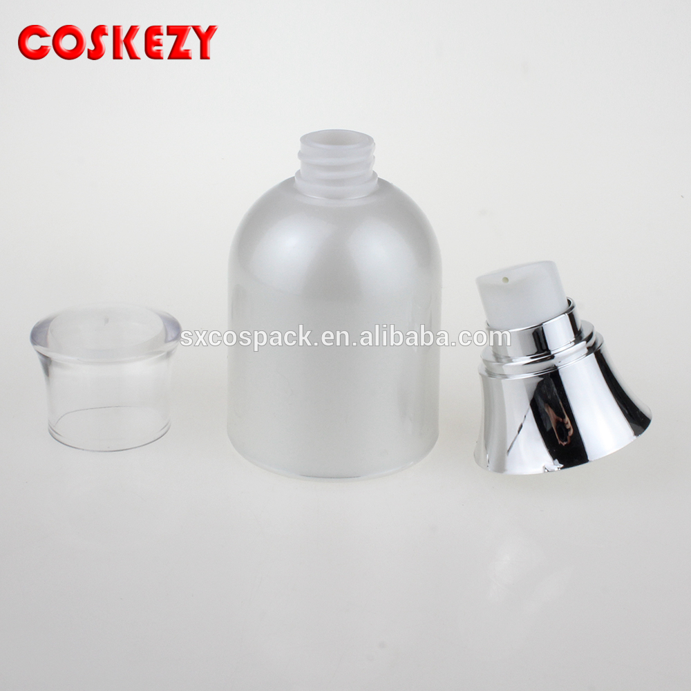 Empty Pearl white 30ml airless pump bottle white face cream bottle with silver shoulder wholesale