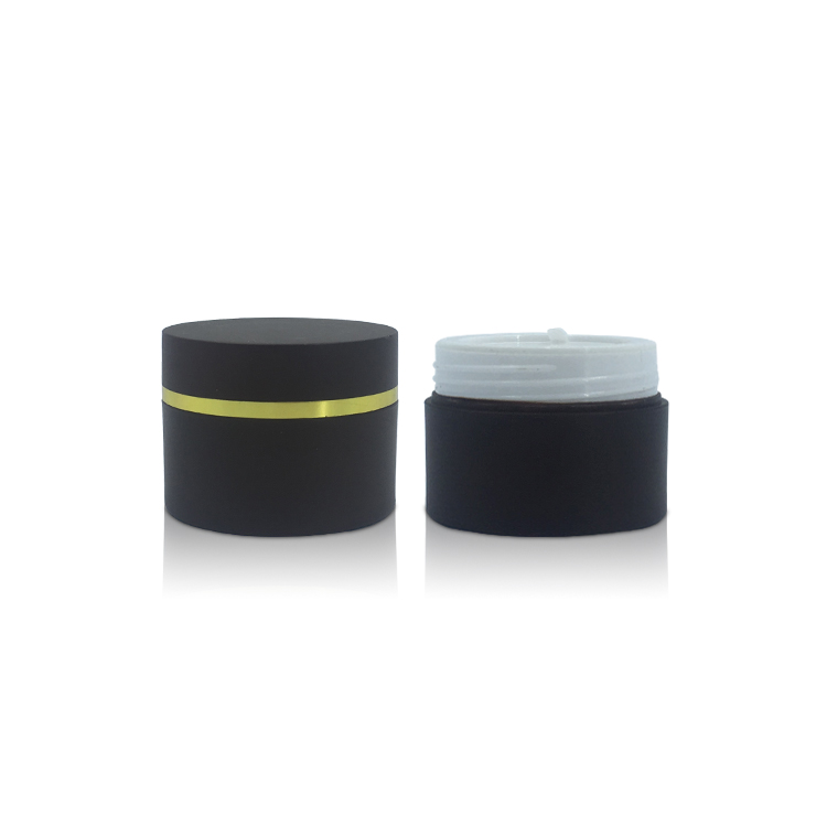 Empty Plastic Black 30g Round Eye Cream Skincare Product Packaging Jar with Golden Line Screw Cap
