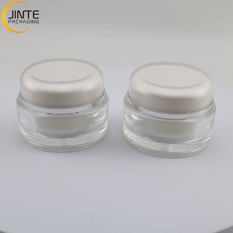 Empty Plastic  Face Cream Jars  White Acrylic Container With Sealing Gasket Inside And Double Layer Screw Cap