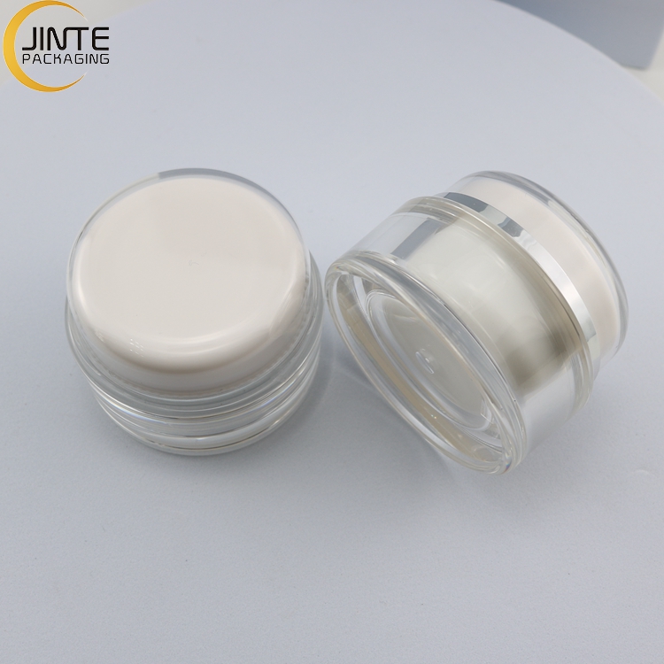 Empty Plastic Face Cream Jars White Acrylic Container With Sealing Gasket Inside And Double Layer Screw Cap