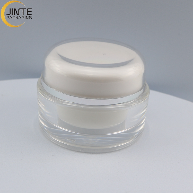 Empty Plastic Face Cream Jars White Acrylic Container With Sealing Gasket Inside And Double Layer Screw Cap
