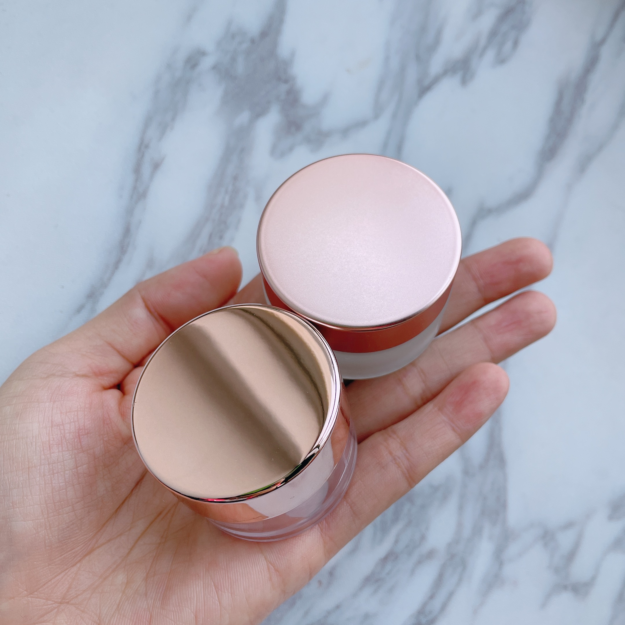 Empty Private Label Custom Logo Glass Jars Rose Gold Lids Bottle Cosmetic Containers