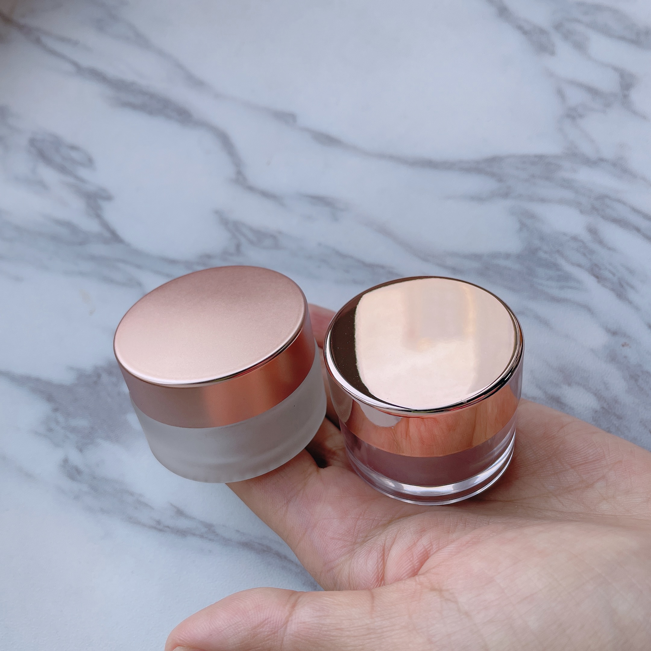 Empty Private Label Custom Logo Glass Jars Rose Gold Lids Bottle Cosmetic Containers