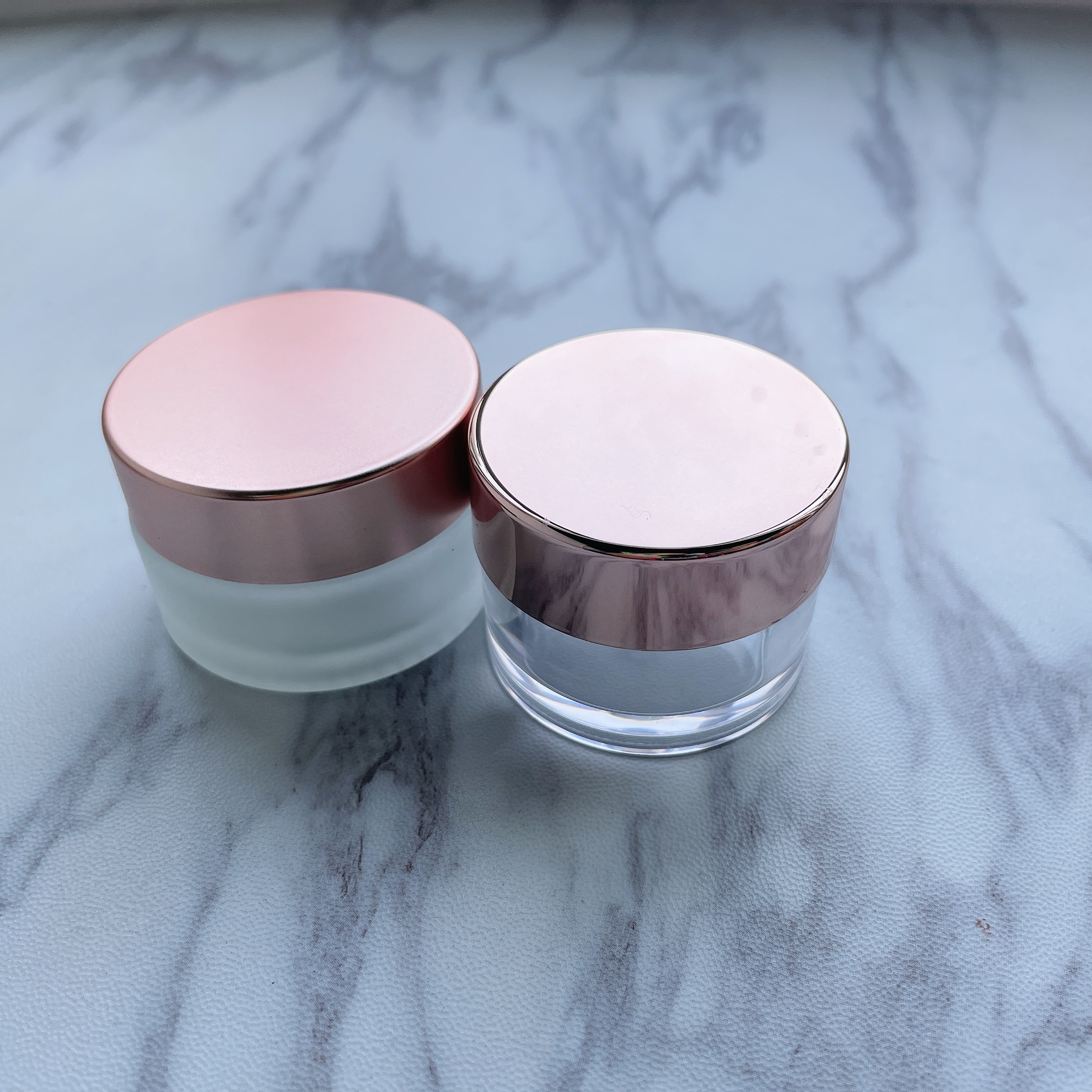 Empty Private Label Custom Logo Glass Jars Rose Gold Lids Bottle Cosmetic Containers