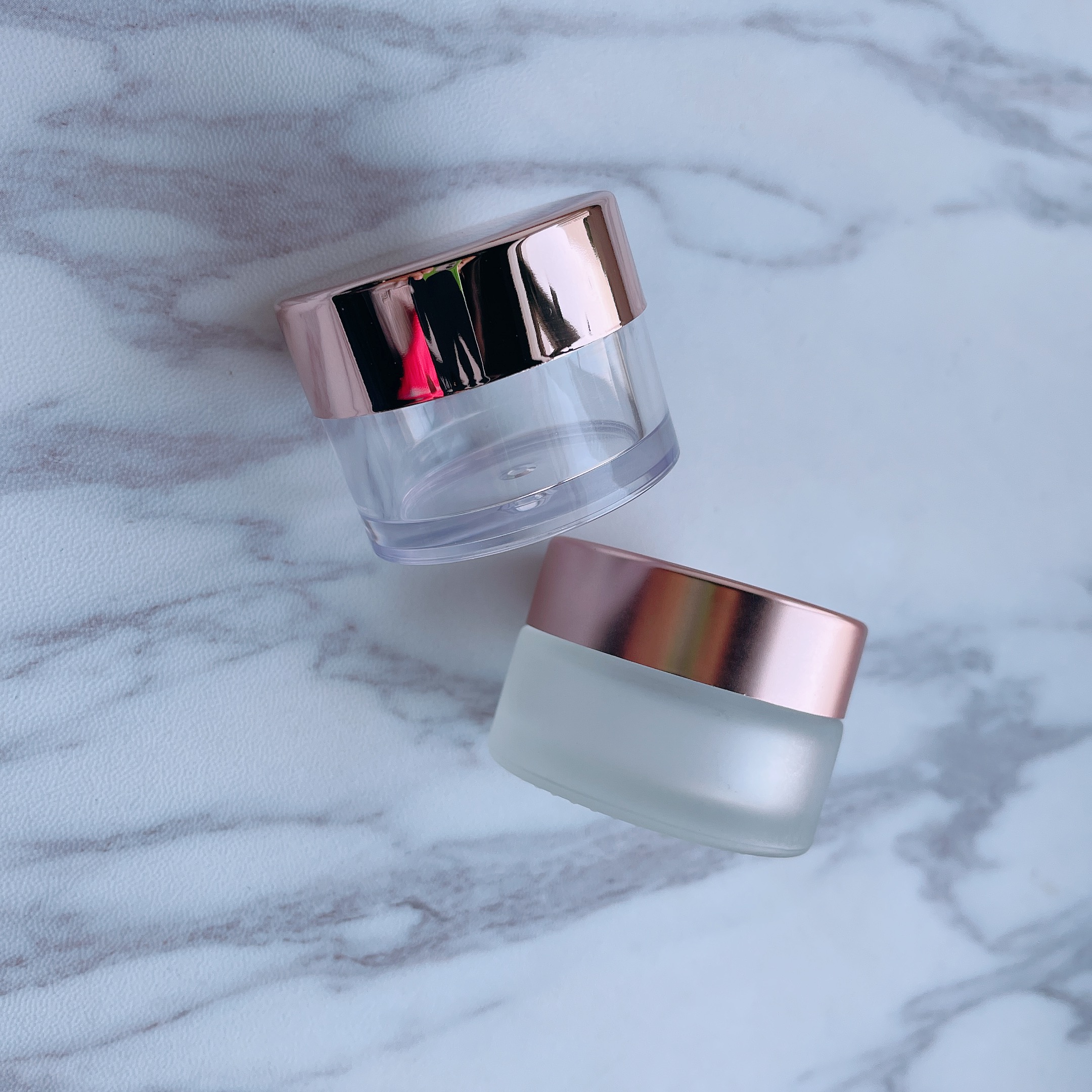 Empty Private Label Custom Logo Glass Jars Rose Gold Lids Bottle Cosmetic Containers