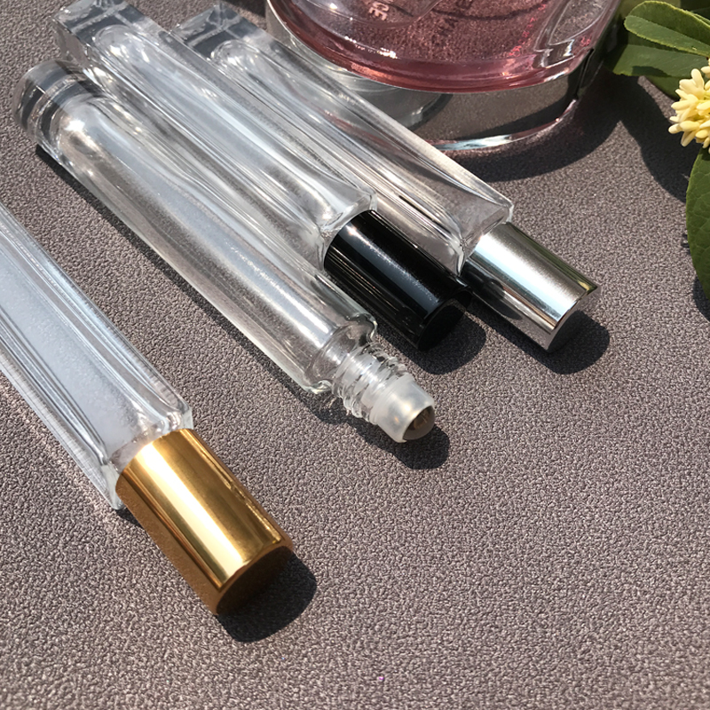 Empty Rectangle Square 10ml Thick Clear Glass Bottles Roller Glass Bottles for Musk&Oud Essential Oil Wholesale
