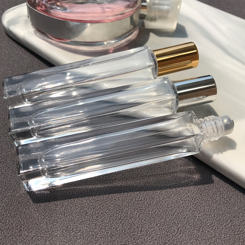 Empty Rectangle Square 10ml Thick Clear Glass Bottles Roller Glass Bottles for Musk&Oud Essential Oil Wholesale