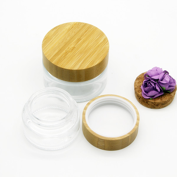 Empty Refillable 4OZ 120ml Clear Makeup Cream Packaging Containers Glass Cosmetic Jar with Wood Bamboo Lid