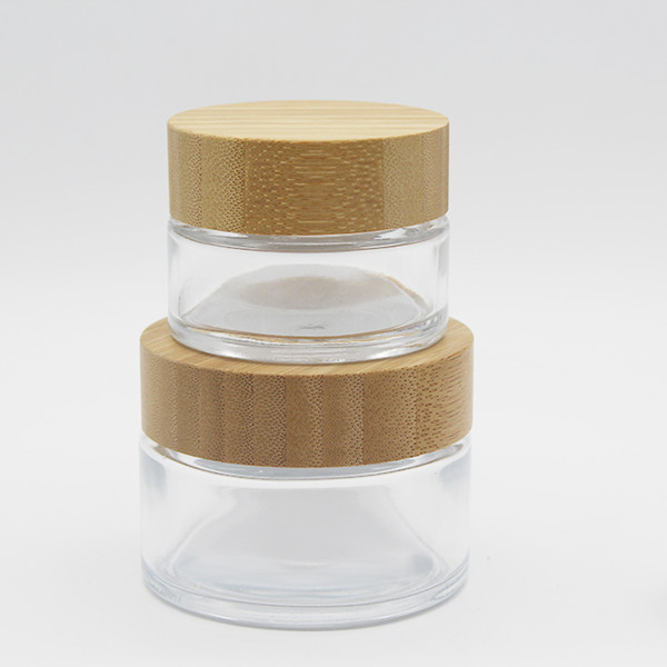 Empty Refillable 4OZ 120ml Clear Makeup Cream Packaging Containers Glass Cosmetic Jar with Wood Bamboo Lid