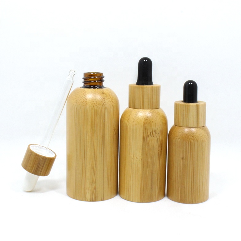 Empty Refillable Bamboo Glass Eye Dropper Bottle Essential Oil Bottles With Makeup Cosmetic Sample Container