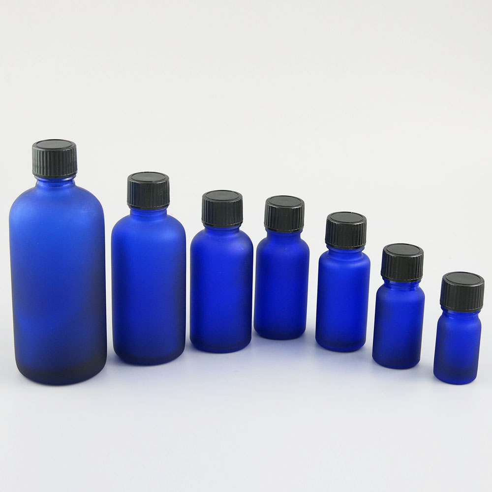 Empty Refillable Boston Round glass blue essential oil bottles 100ml 50ml 30ml 20ml 15ml 10ml 5ml e liquid container