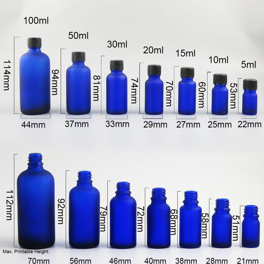 Empty Refillable Boston Round glass blue essential oil bottles 100ml 50ml 30ml 20ml 15ml 10ml 5ml e liquid container