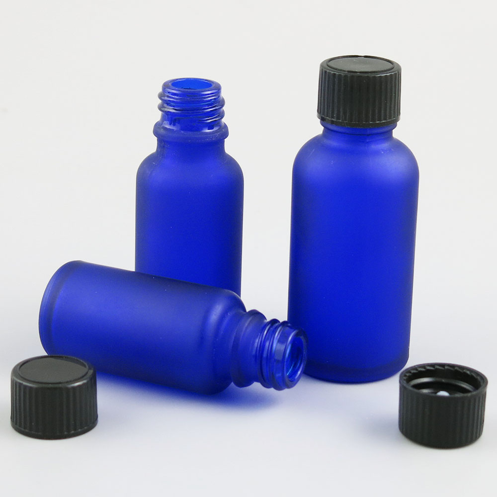 Empty Refillable Boston Round glass blue essential oil bottles 100ml 50ml 30ml 20ml 15ml 10ml 5ml e liquid container