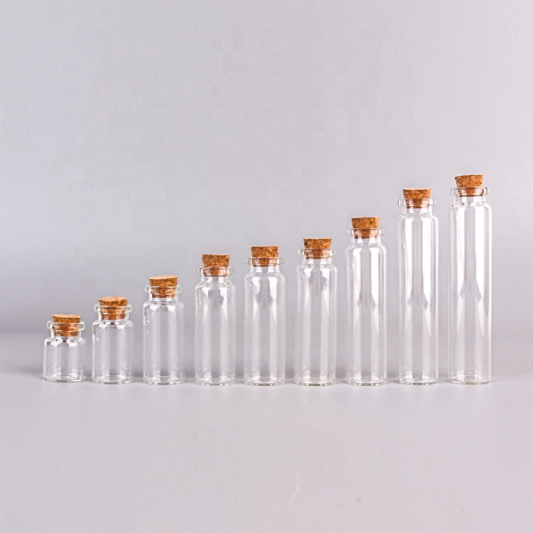 Empty Refillable Clear Borosilicate Glass Test Tubes Reagent Bottle with Cork Stoppers