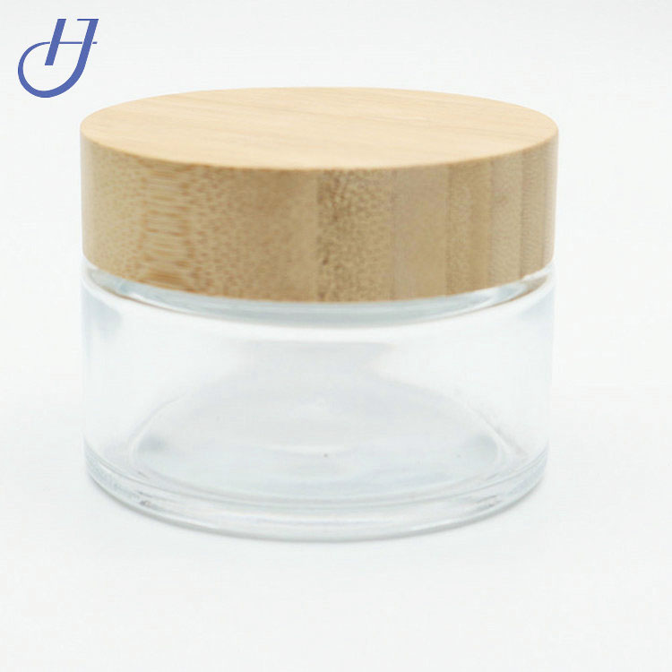 Empty Refillable Clear Frosted Glass Bottles Round Cosmetic Jars Container Storage Pot with Natural Bamboo Lids