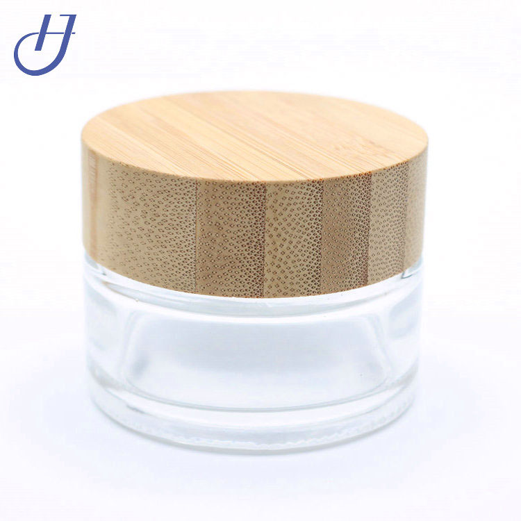Empty Refillable Clear Frosted Glass Bottles Round Cosmetic Jars Container Storage Pot with Natural Bamboo Lids