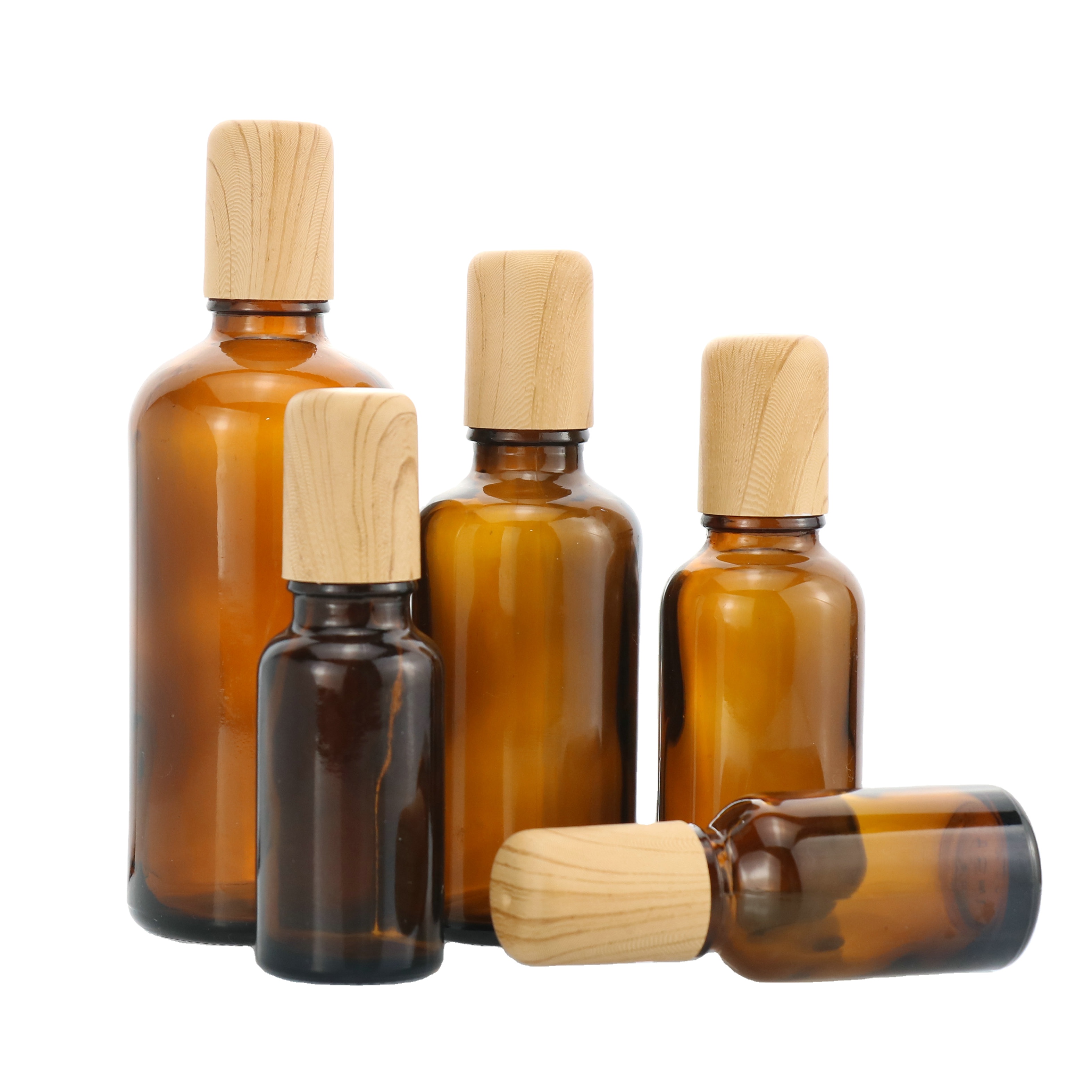 Empty Round 30ml 50ml Clear Amber Glass Essential Oil Roll On Bottle with Bamboo Cap