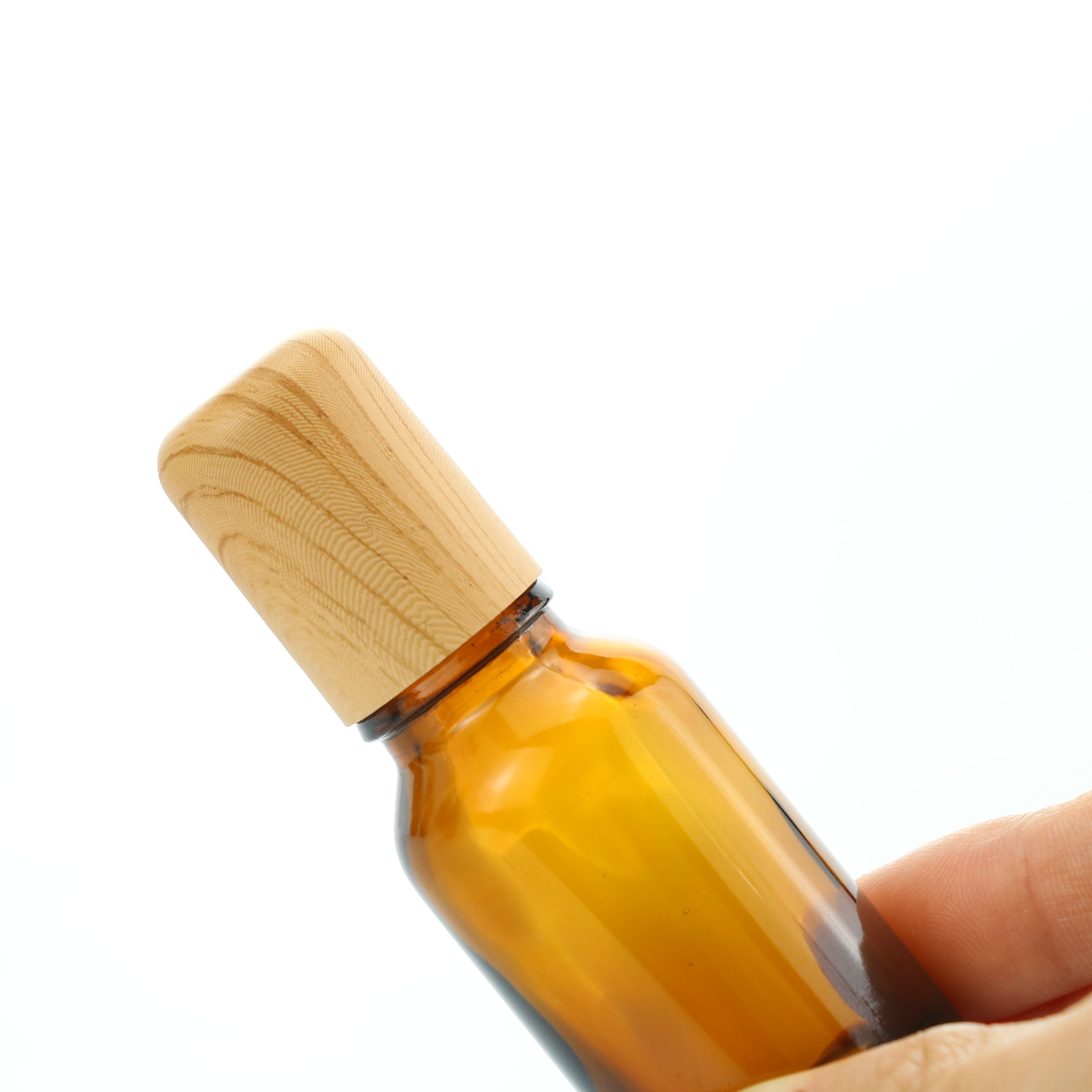 Empty Round 30ml 50ml Clear Amber Glass Essential Oil Roll On Bottle with Bamboo Cap