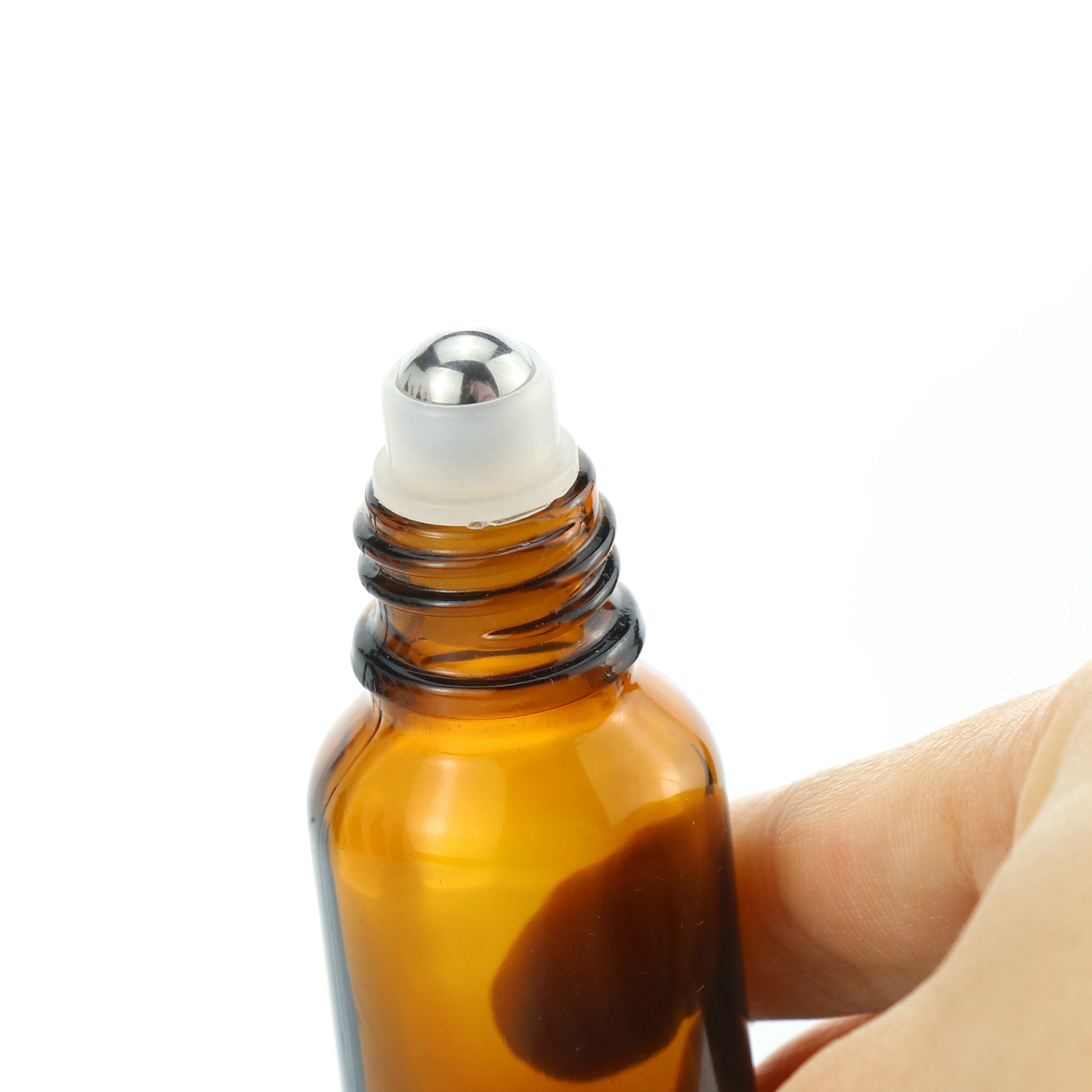 Empty Round 30ml 50ml Clear Amber Glass Essential Oil Roll On Bottle with Bamboo Cap