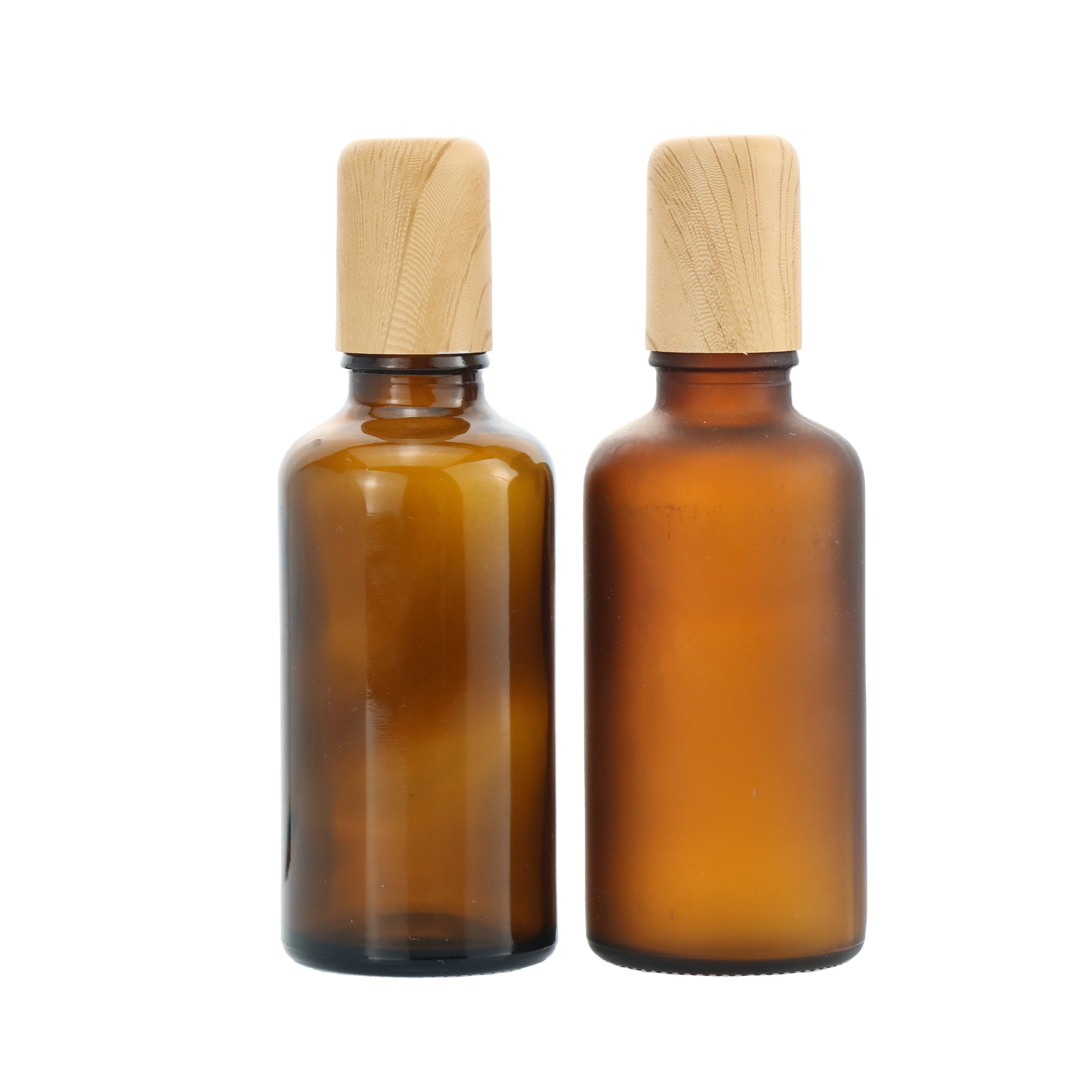 Empty Round 30ml 50ml Clear Amber Glass Essential Oil Roll On Bottle with Bamboo Cap
