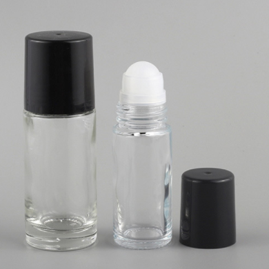 Empty Round 30ml 50ml Clear Glass Essential Oil Roll On Bottle with Black Cap