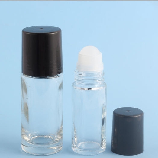 Empty Round 30ml 50ml Clear Glass Essential Oil Roll On Bottle with Black Cap