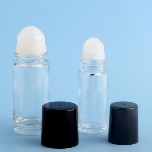 Empty Round 30ml 50ml Clear Glass Essential Oil Roll On Bottle with Black Cap