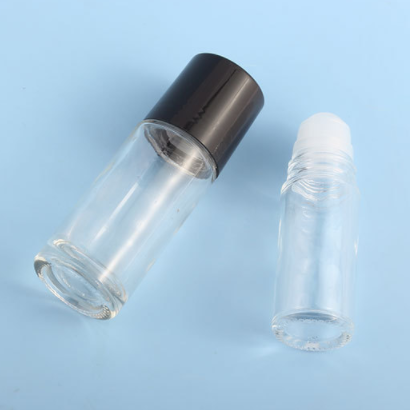 Empty Round 30ml 50ml Clear Glass Essential Oil Roll On Bottle with Black Cap
