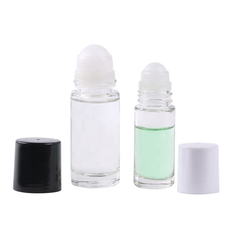 Empty Round 30ml 50ml Clear Glass Essential Oil Roll On Bottle with Plastic Cap