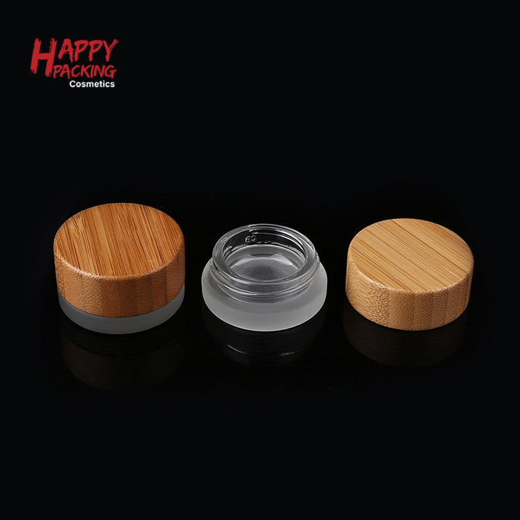 Empty Round Bamboo Cream Jar Mini 5g Frosted Glass Cosmetic Jar