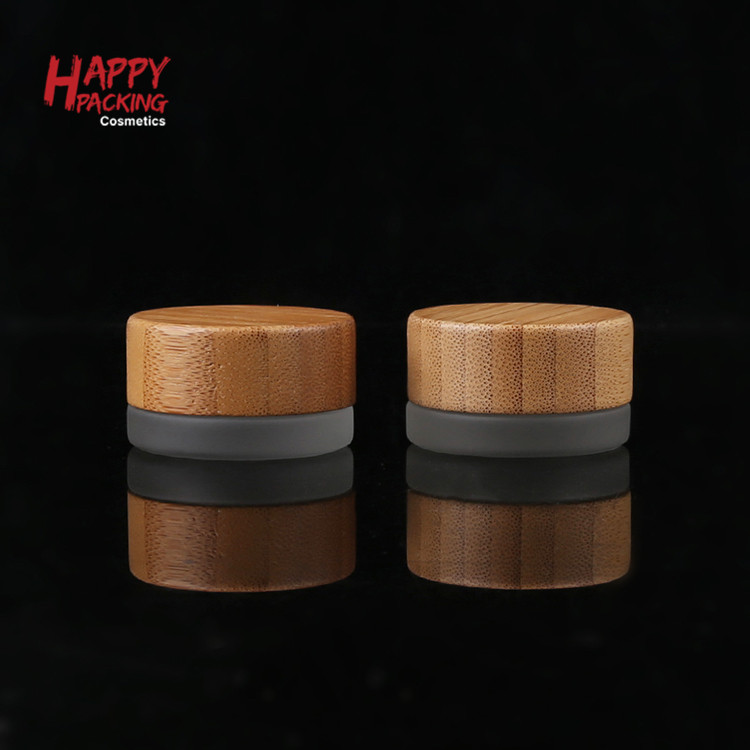 Empty Round Bamboo Cream Jar Mini 5g Frosted Glass Cosmetic Jar