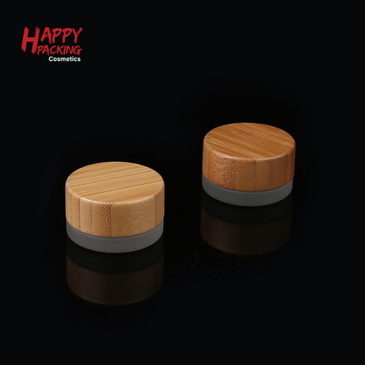 Empty Round Bamboo Cream Jar Mini 5g Frosted Glass Cosmetic Jar