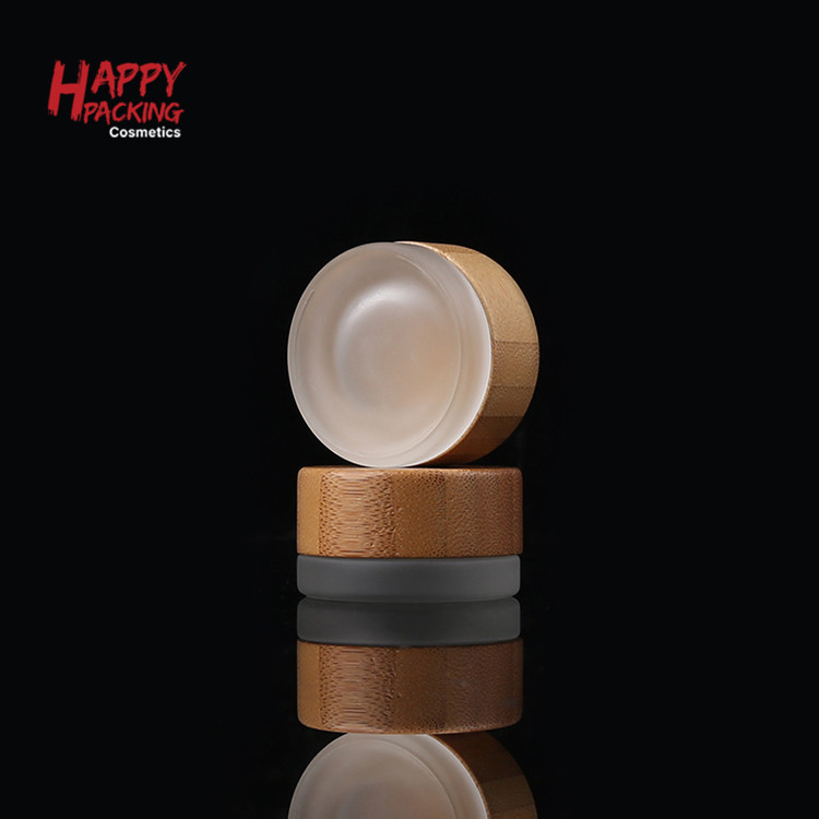 Empty Round Bamboo Cream Jar Mini 5g Frosted Glass Cosmetic Jar