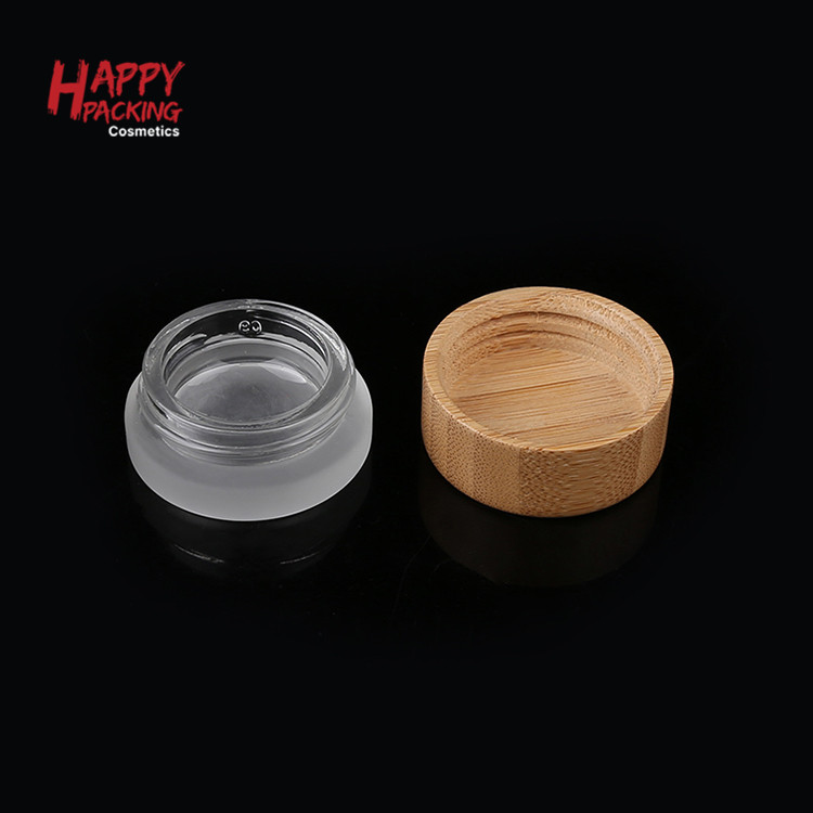 Empty Round Bamboo Cream Jar Mini 5g Frosted Glass Cosmetic Jar