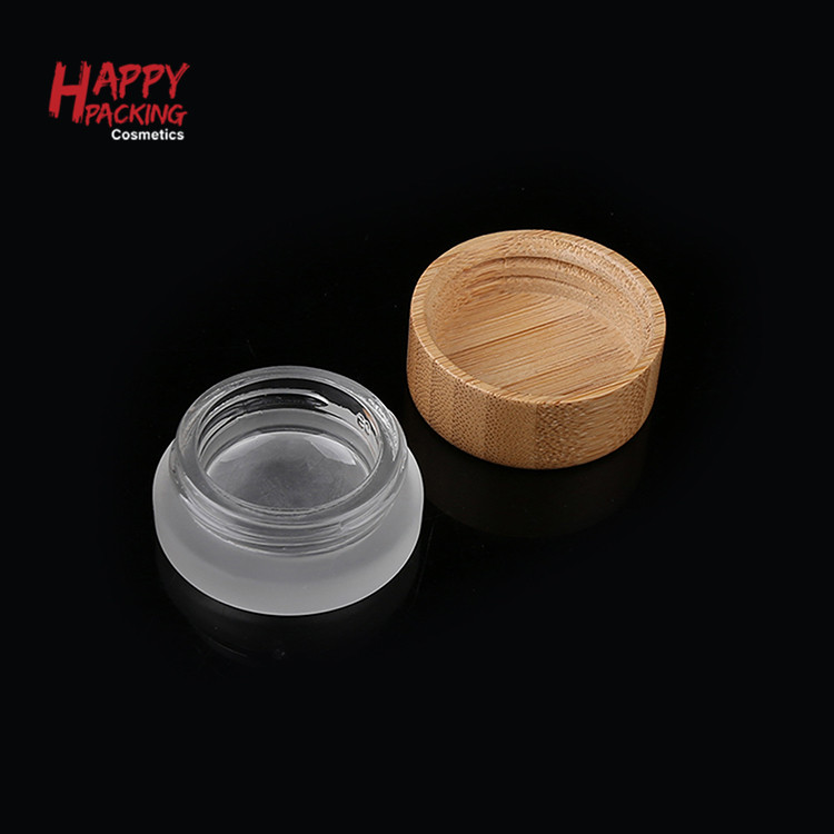 Empty Round Bamboo Cream Jar Mini 5g Frosted Glass Cosmetic Jar