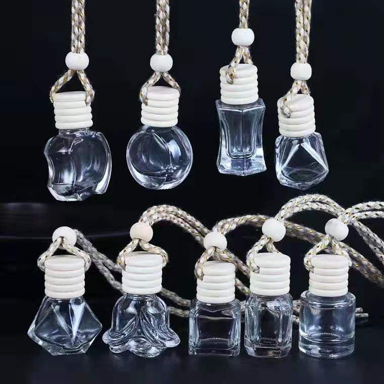 Empty Round Car Parfum Fragrance Glass Perfume Bottles 10ml Car Hanging Diffuser Glass Bottle