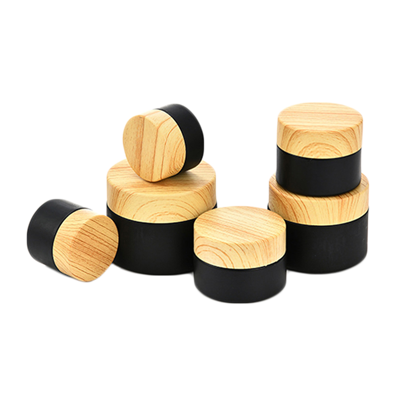 Empty Round Cosmetic 15g 20g 30g 50g Matte Black Glass Cream Jar with Screw Bamboo Lids