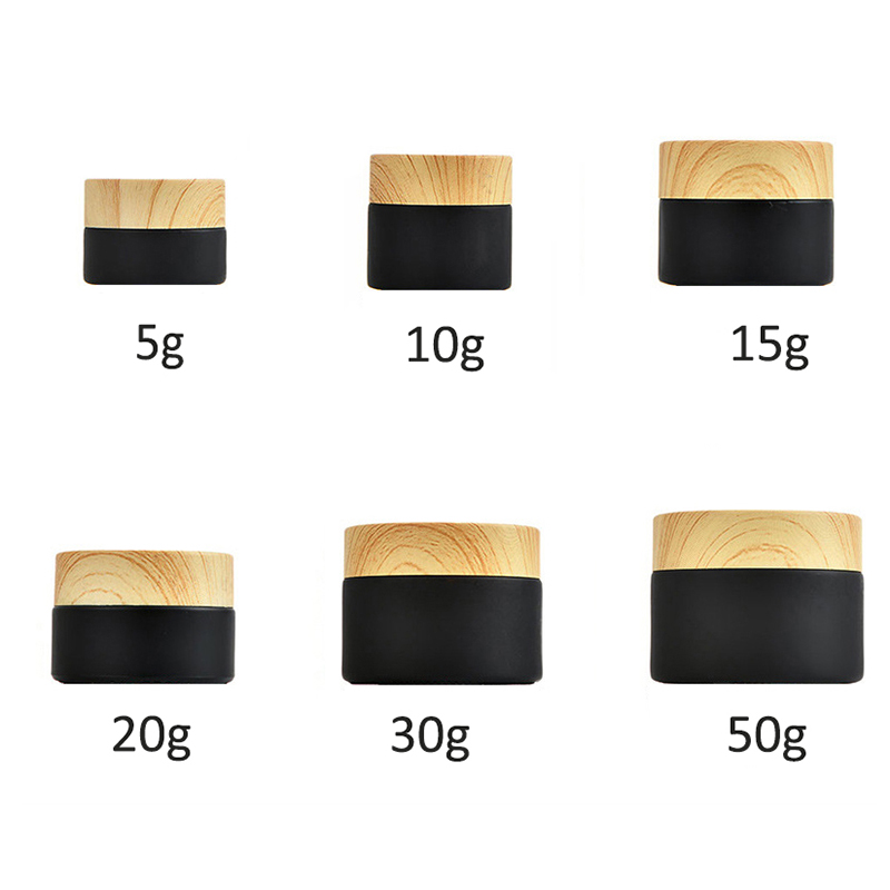 Empty Round Cosmetic 15g 20g 30g 50g Matte Black Glass Cream Jar with Screw Bamboo Lids