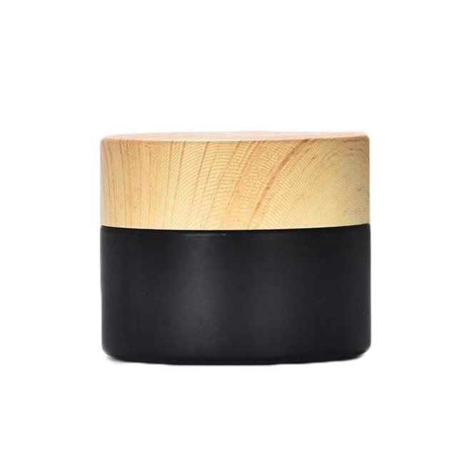 Empty Round Cosmetic 15g 20g 30g 50g Matte Black Glass Cream Jar with Screw Bamboo Lids