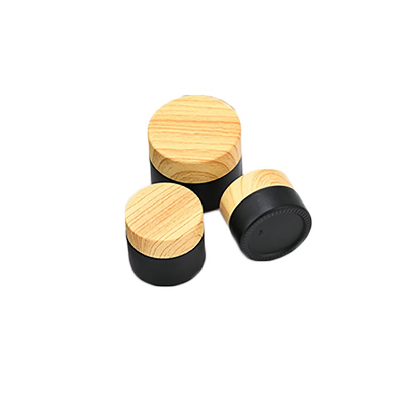 Empty Round Cosmetic 15g 20g 30g 50g Matte Black Glass Cream Jar with Screw Bamboo Lids