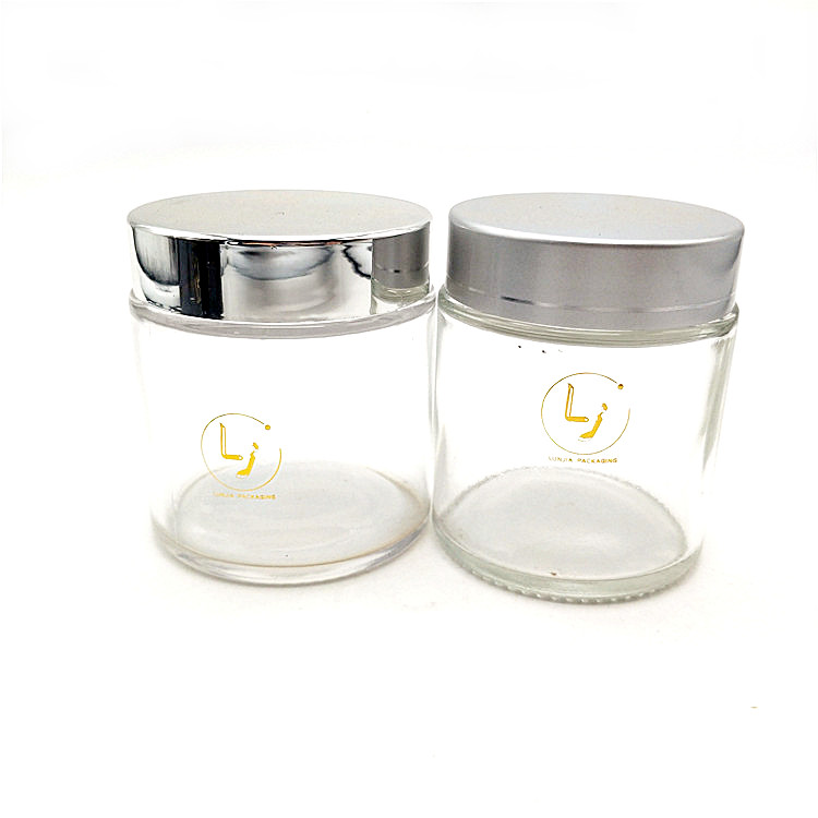 Empty Round Cosmetic Custom Straight Side Clear Food Container Glass Jar with Plastic Lid