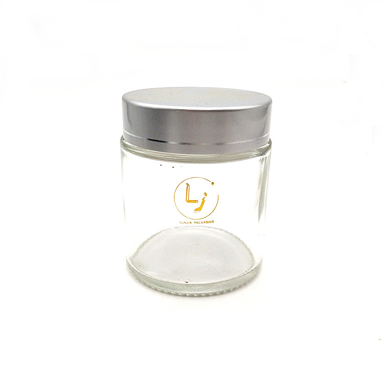 Empty Round Cosmetic Custom Straight Side Clear Food Container Glass Jar with Plastic Lid