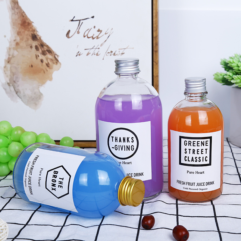 Empty Round Glass Beverage Bottle 150ml 270ml 350ml 500ml Water Juice Milk Wine Bottle with Metal Screw Cap