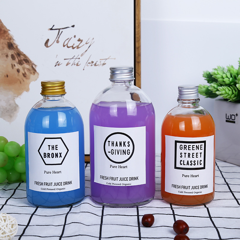 Empty Round Glass Beverage Bottle 150ml 270ml 350ml 500ml Water Juice Milk Wine Bottle with Metal Screw Cap