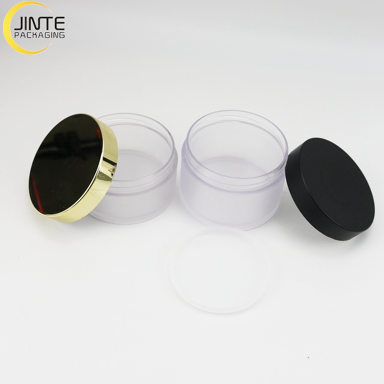 Empty Round Packaging Cosmetic Recyclable Jar PETG Jar Thick With Pink Black Gold Lid