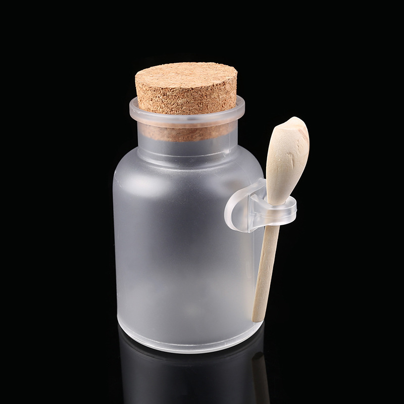 Empty Round Scrub ABS Bath Salt Jars 100ml 200ml 300ml With Cork Stoppers Spoon Glass Bottles Cosmetics