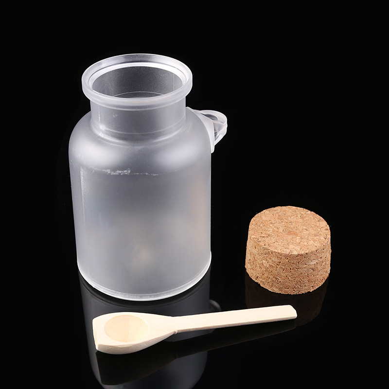 Empty Round Scrub ABS Bath Salt Jars 100ml 200ml 300ml With Cork Stoppers Spoon Glass Bottles Cosmetics