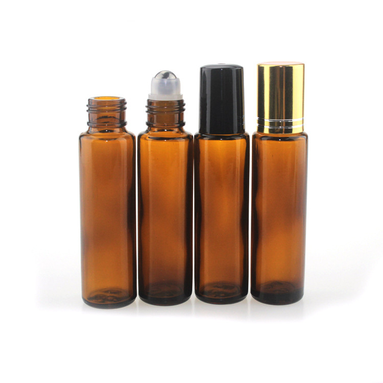 Empty Round Small Glass Amber Bottle 1ml Roller Container Frosted Black 10ml Essential Oil Ball Perfume Bottle
